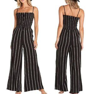 🦋 BILLABONG Smocked Forever Fields Black Striped Jumpsuit XS